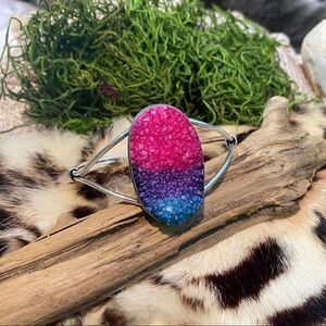 Titanium Druzy Gemstone Sterling Silver Cuff Boho Bracelet